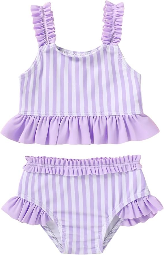 Custom girls two-piece swimsuit with UPF 50 sun protection, 4-way stretch fabric, classic crew neck, perfect for swimming and water play