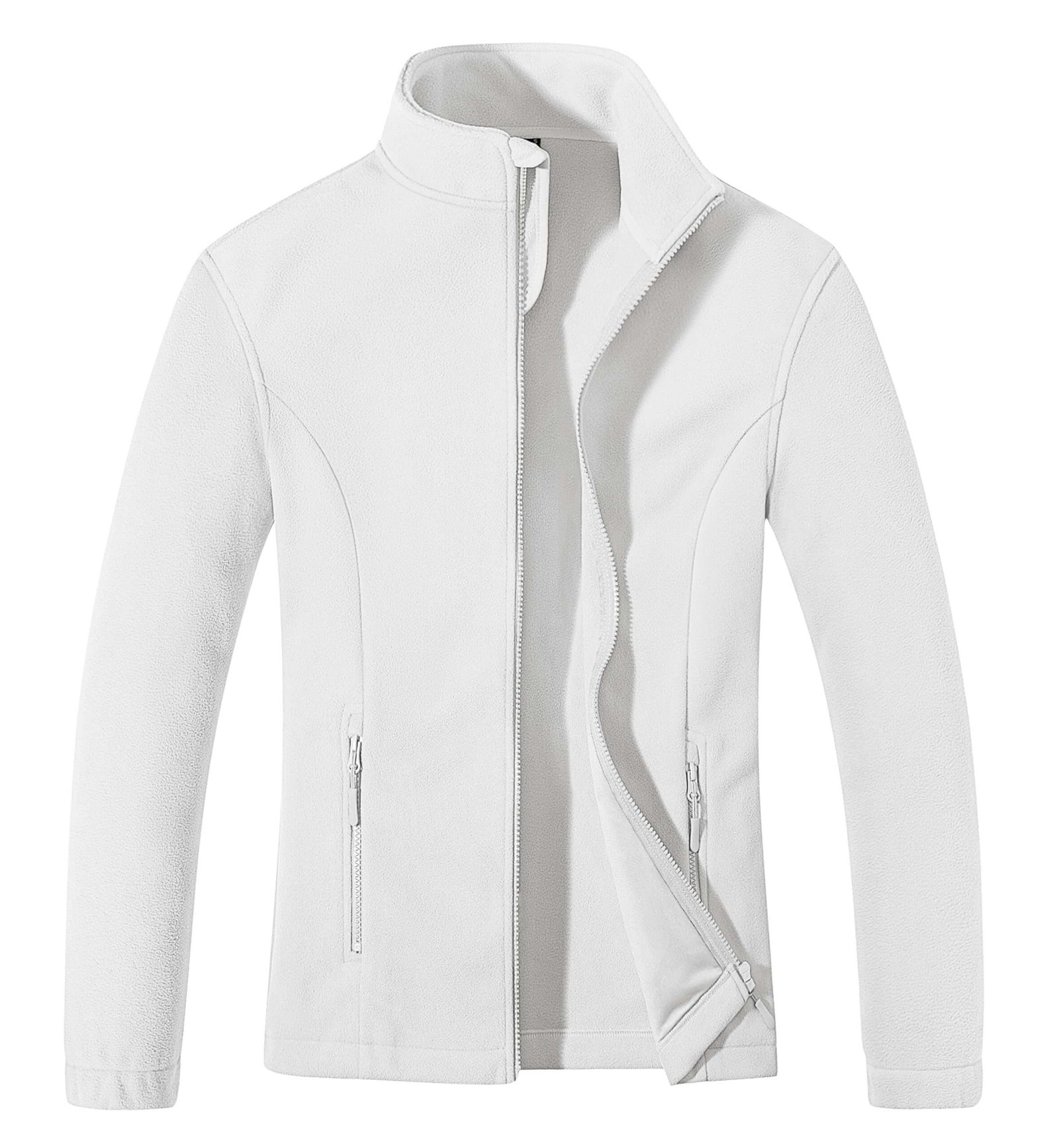 Women's Polar Fleece Zip-Up Jacket - Lightweight Soft Long Sleeve Coat with Pockets / Off-White - Image 2