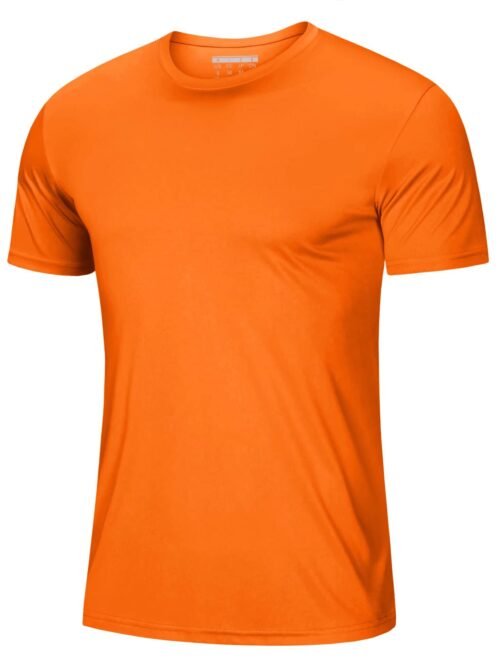 Men's orange UPF 50 plus quick dry performance t-shirt with moisture-wicking fabric for running swimming and gym workouts