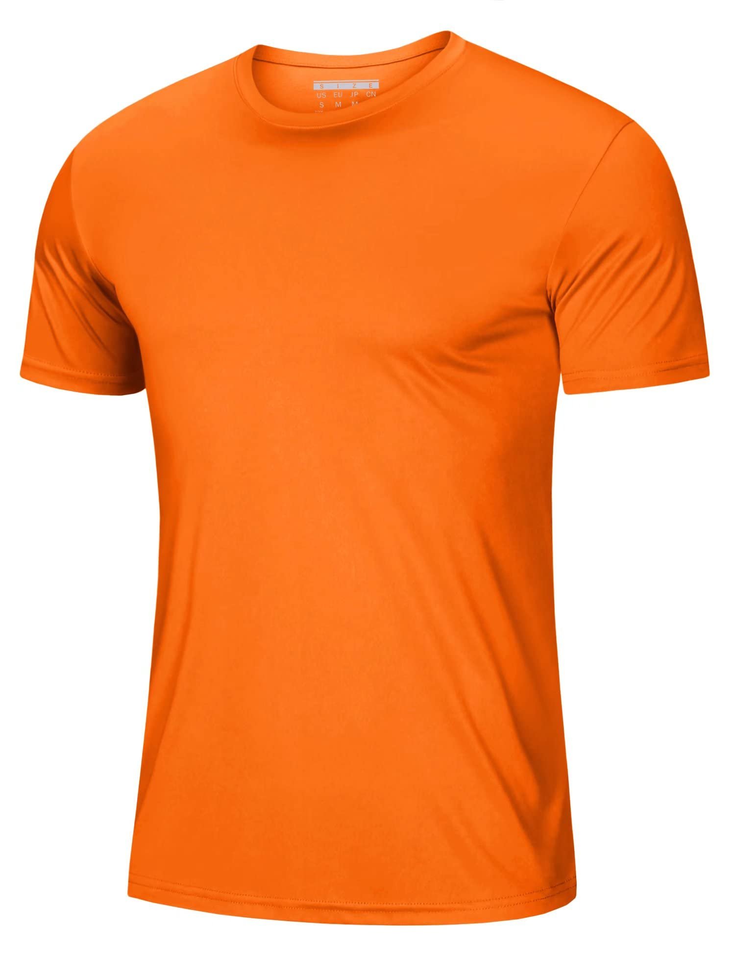 Men's orange UPF 50 plus quick dry performance t-shirt with moisture-wicking fabric for running swimming and gym workouts