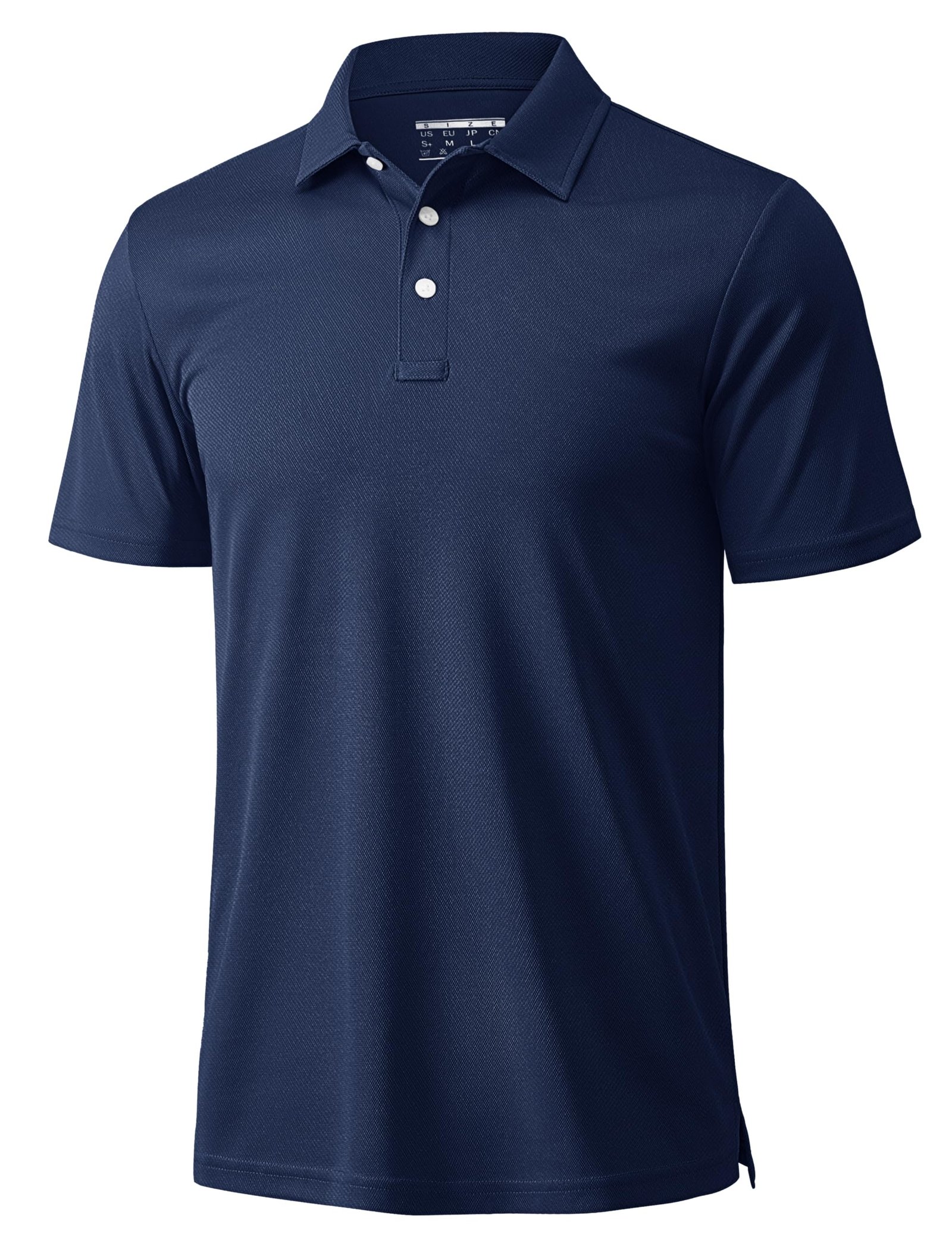 Men's navy blue 3-button quick dry golf polo shirt with pique knit moisture-wicking fabric for golf work and casual wear