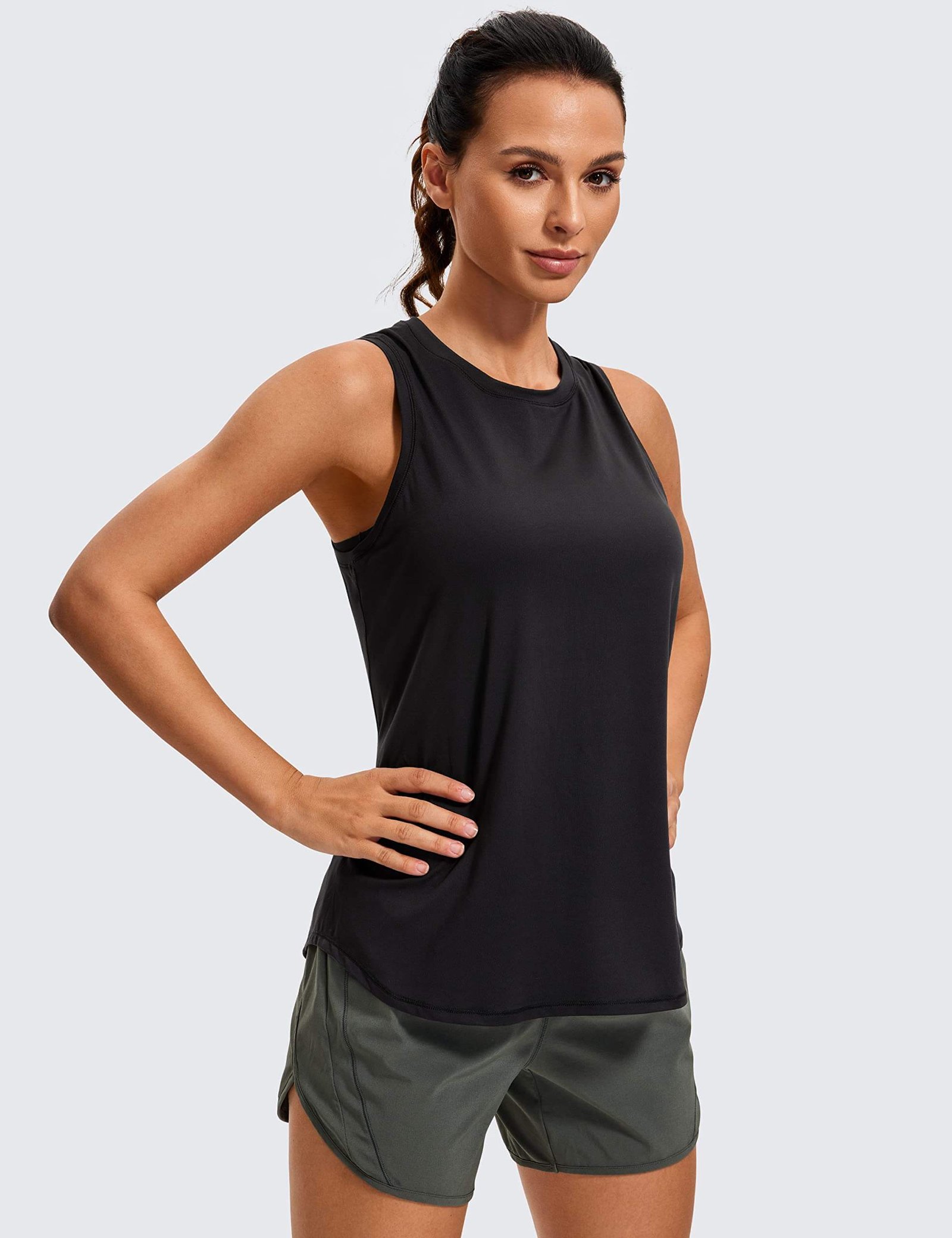 Women's Lightweight High Neck Racerback Tank Top - Black / UPF 50+ Running & Gym Tee - Image 2