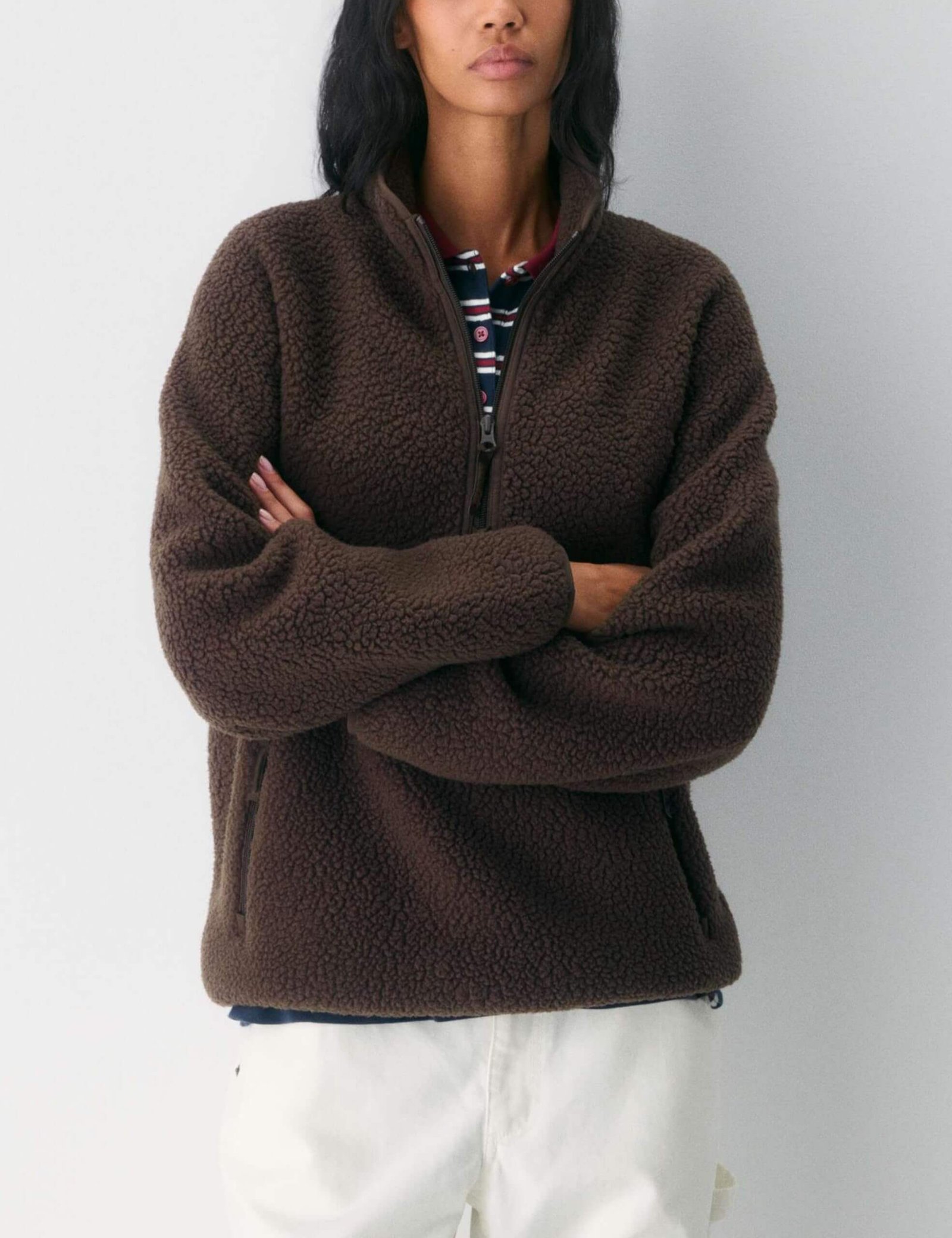 Women's Oversized Half-Zip Sherpa Fleece Pullover Jacket - Fuzzy Warm Teddy Sweatshirt with Pockets - Image 2