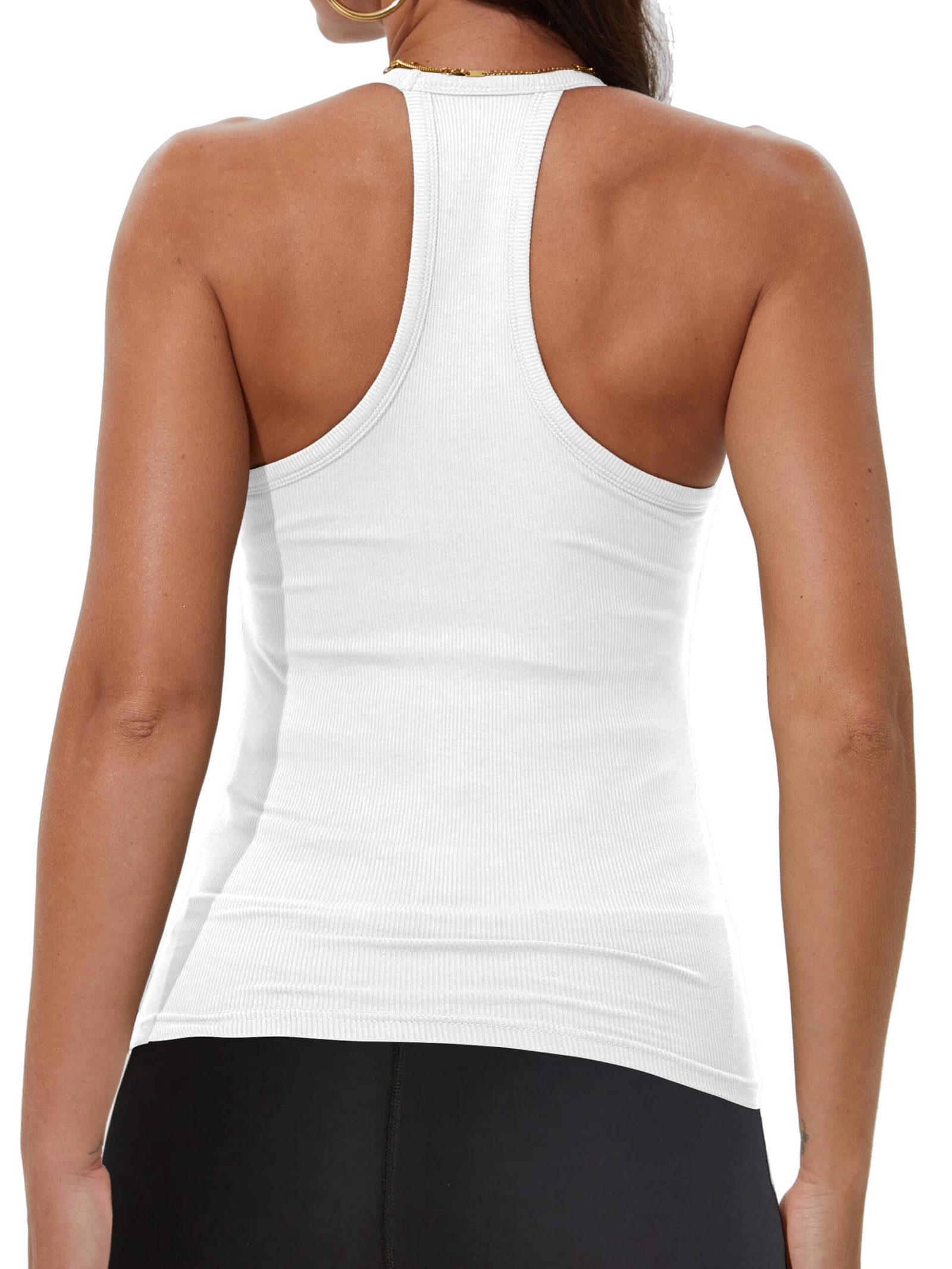 Women's Ribbed V-Neck Racerback Tank Top - White / Slim Fit Summer Basic - Image 2