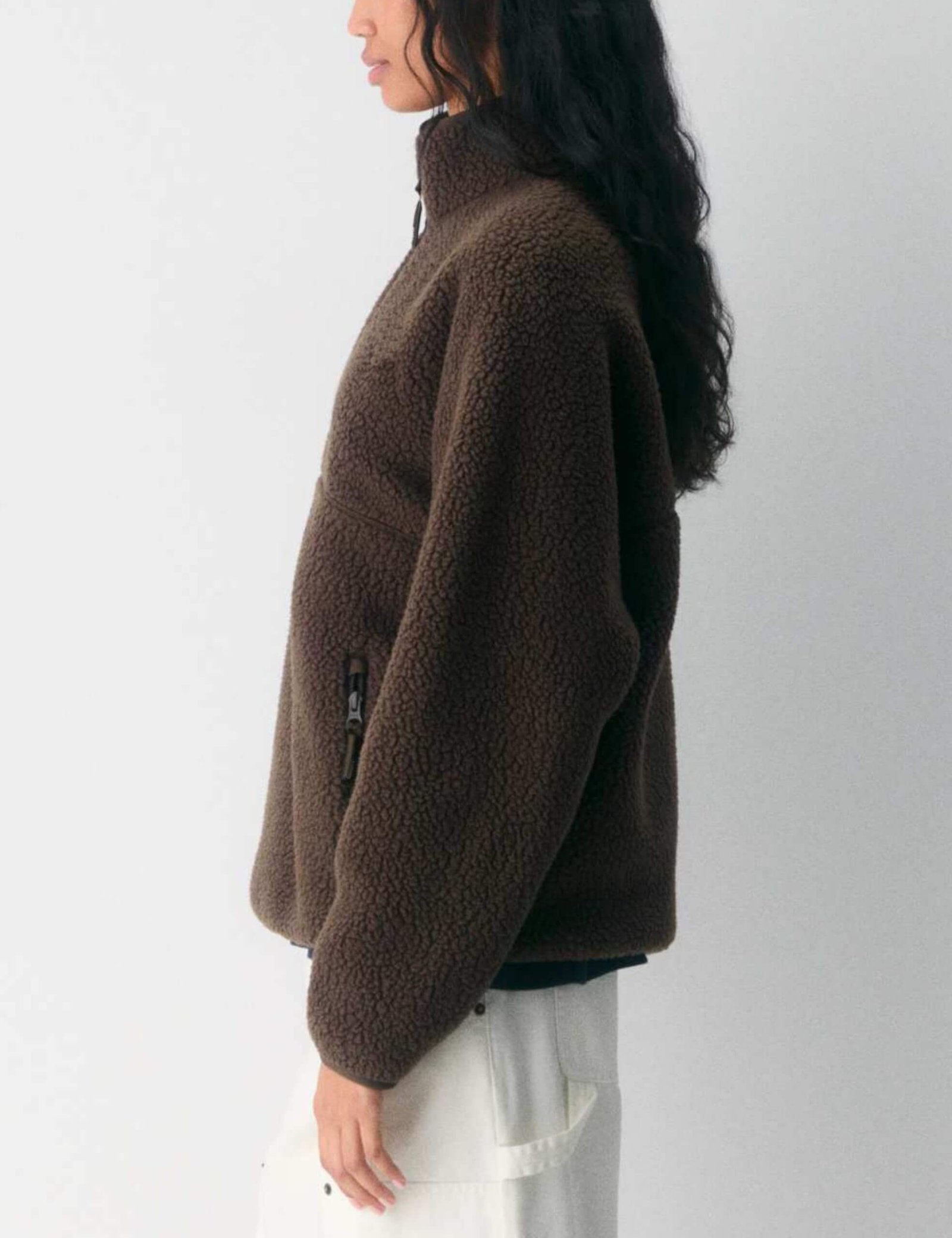 Women's Oversized Half-Zip Sherpa Fleece Pullover Jacket - Fuzzy Warm Teddy Sweatshirt with Pockets - Image 3