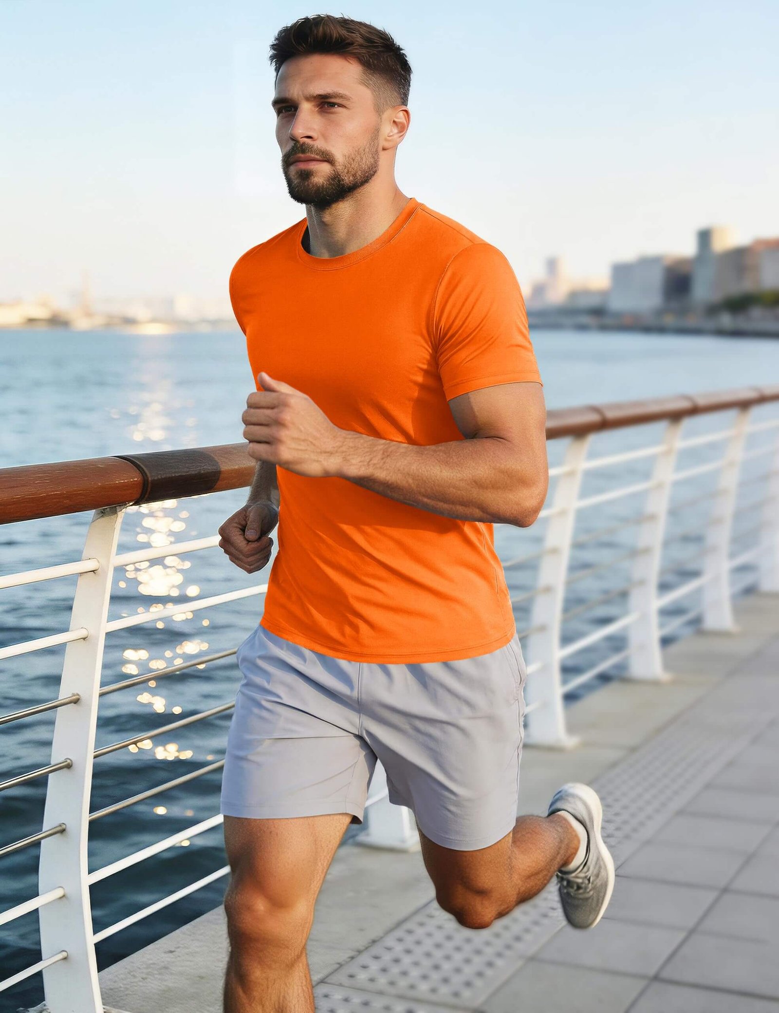 Men's UPF 50+ Quick Dry Performance T-Shirt - Orange / Sun Protection Running & Swim Tee - Image 2