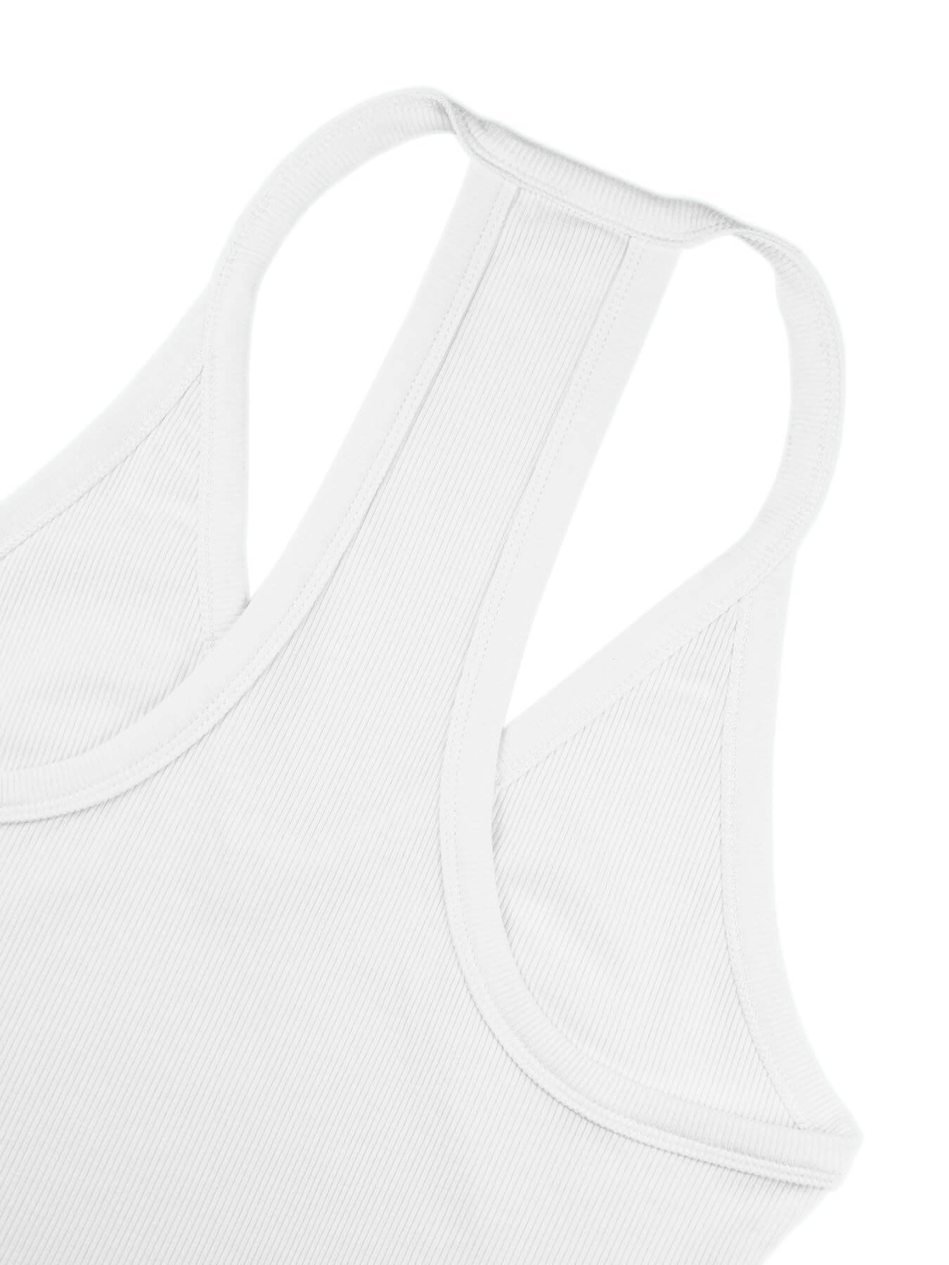 Women's Ribbed V-Neck Racerback Tank Top - White / Slim Fit Summer Basic - Image 3