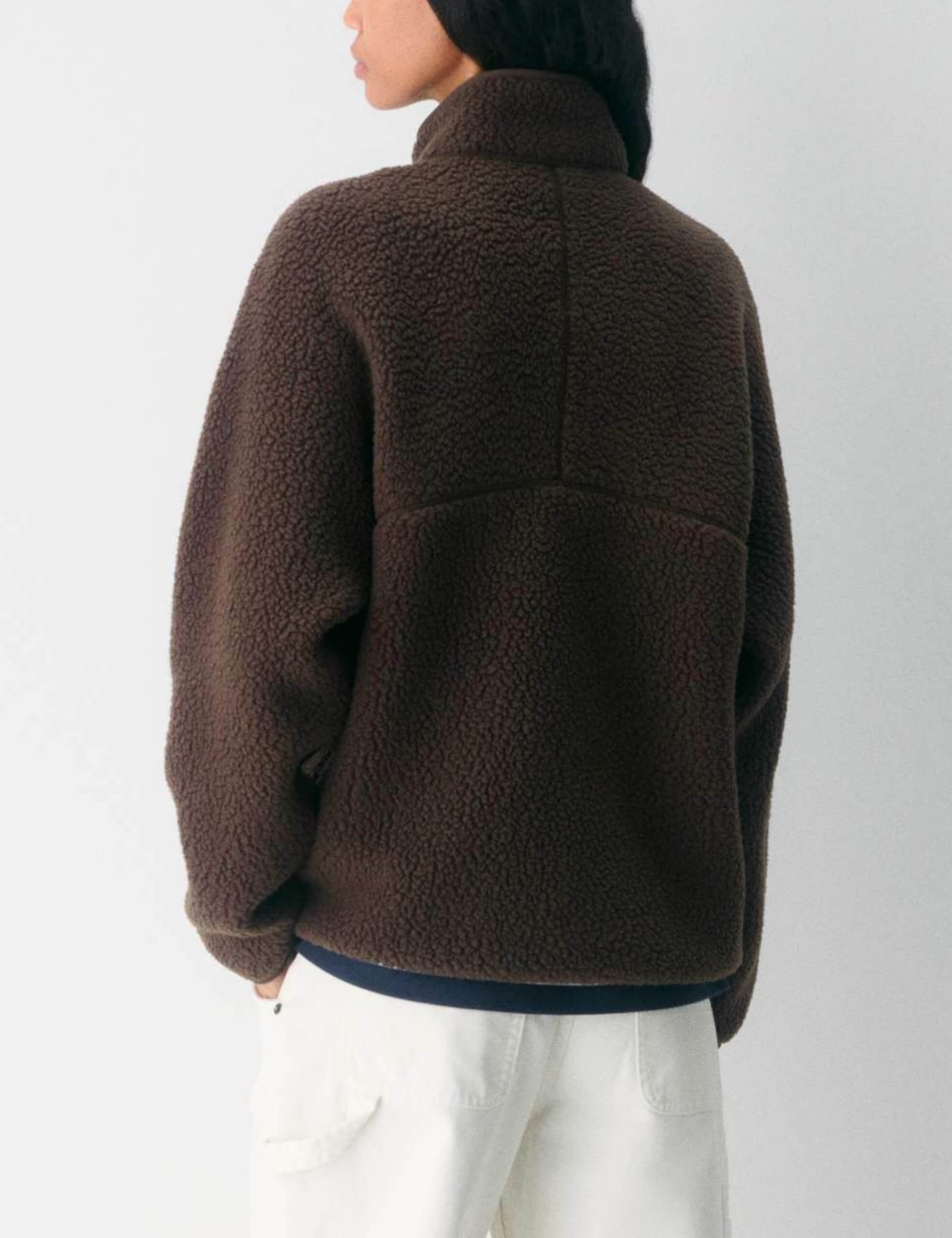Women's Oversized Half-Zip Sherpa Fleece Pullover Jacket - Fuzzy Warm Teddy Sweatshirt with Pockets - Image 4