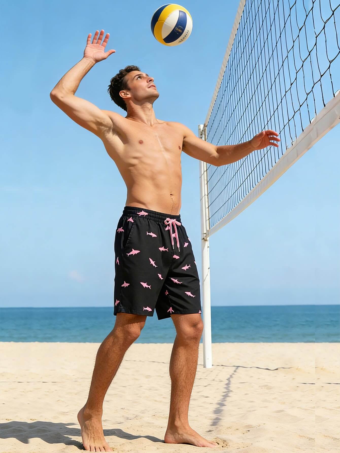 Men's 2-in-1 Swim Trunks with Pink Fish Print - Compression Liner & Quick-Dry Beach Shorts - Image 4