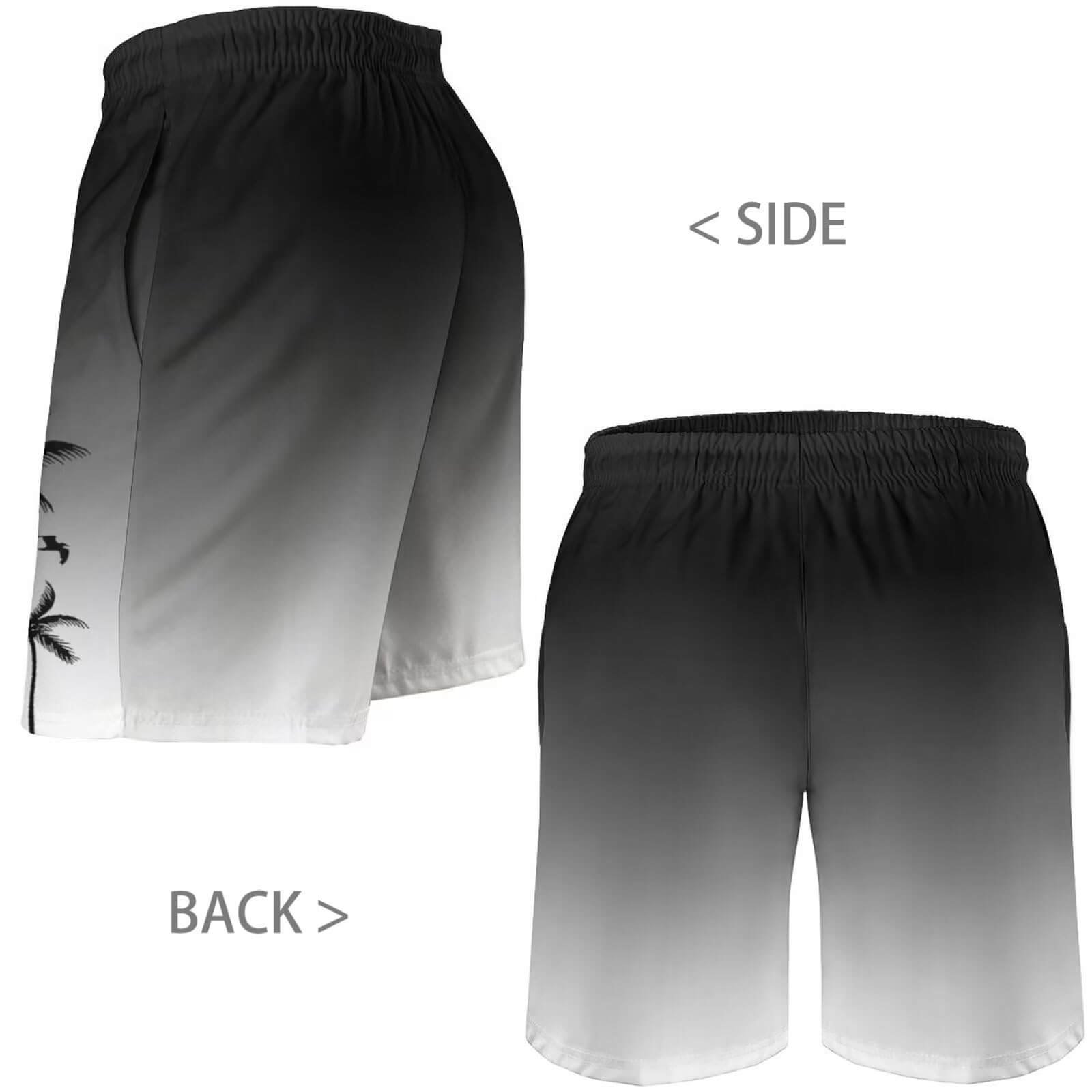 Men's Hawaiian Palm Tree Swim Trunks - Gradient Grey / Quick-Dry with Mesh Liner & Pockets - Image 4