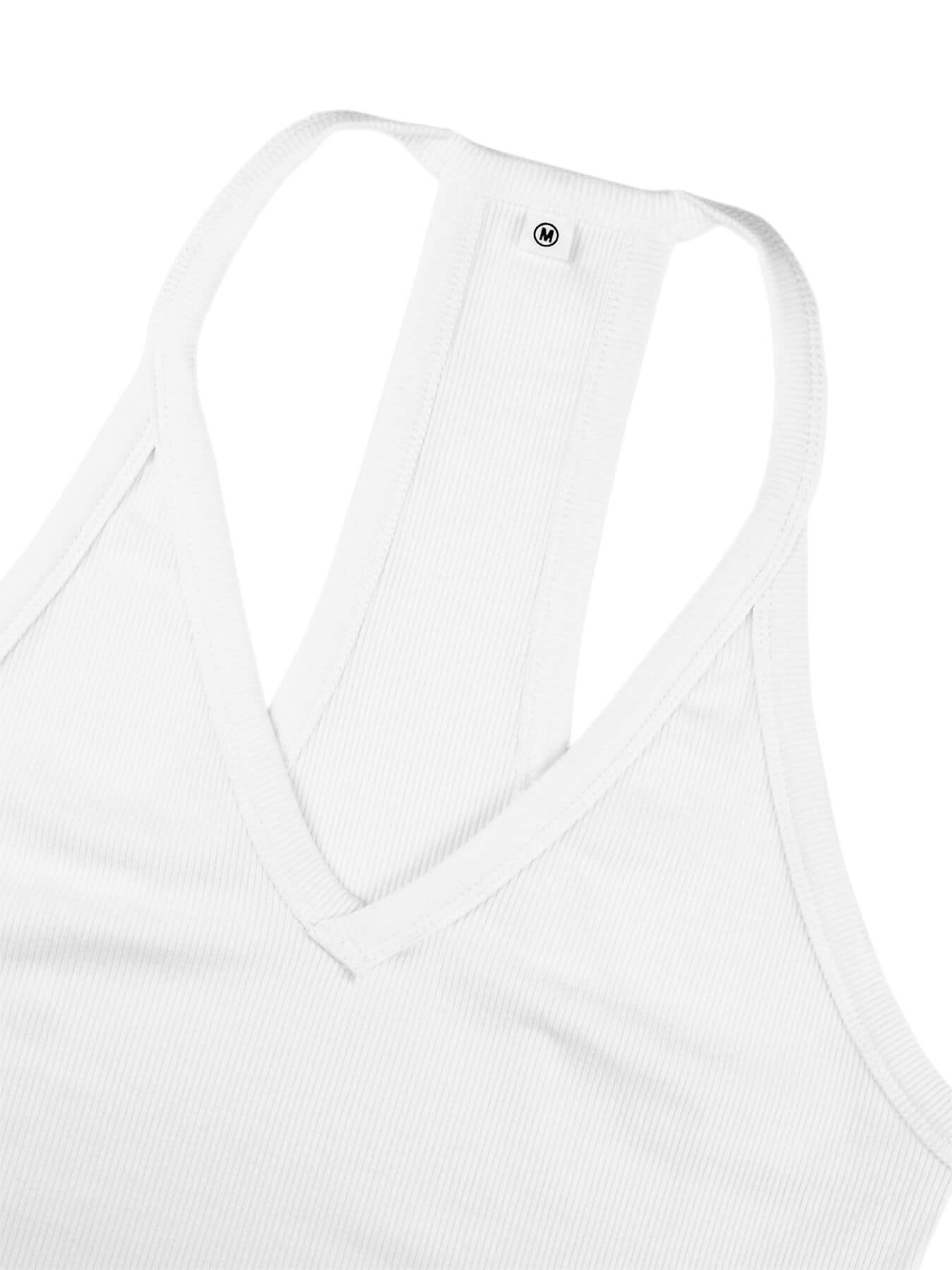 Women's Ribbed V-Neck Racerback Tank Top - White / Slim Fit Summer Basic - Image 4