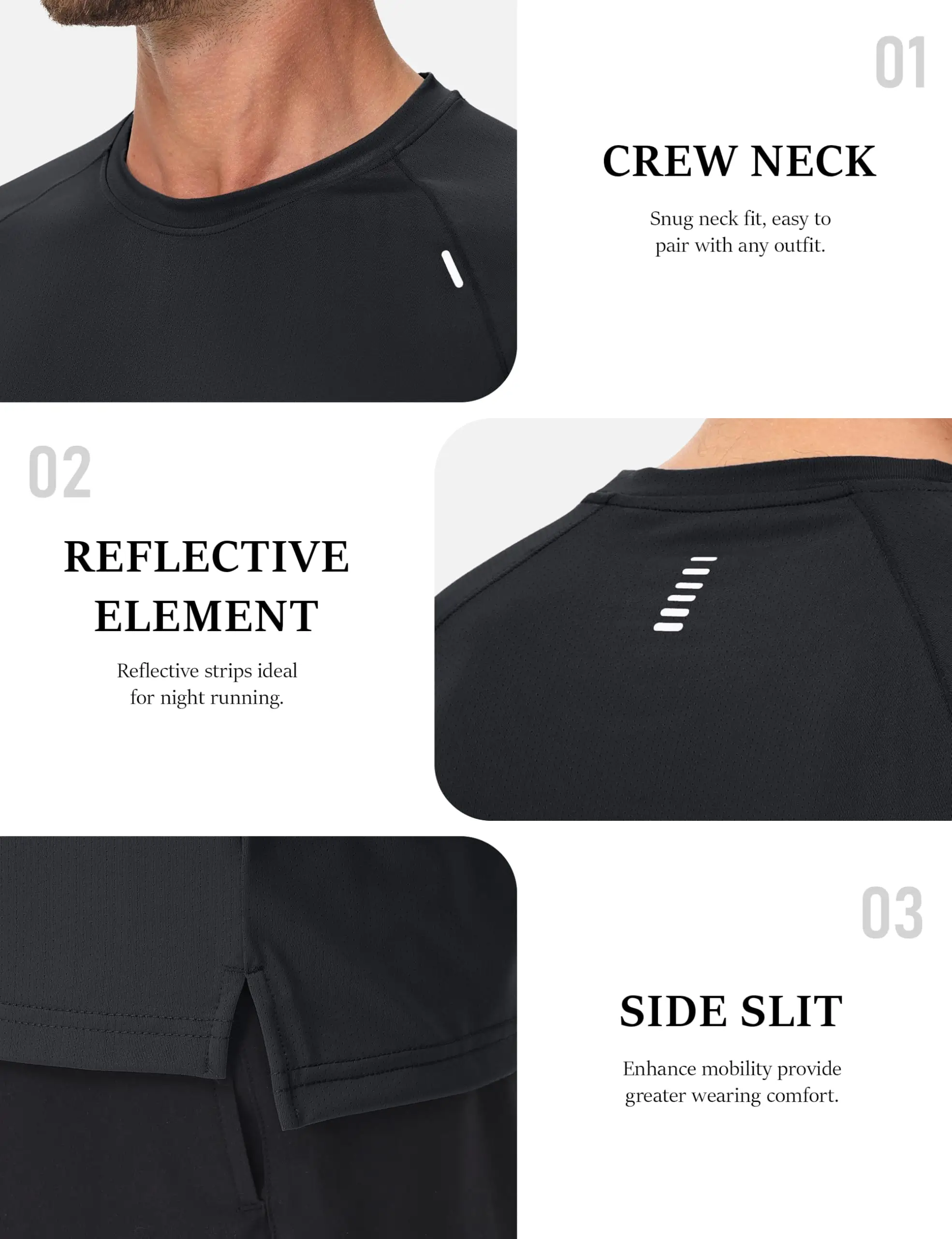 Men's Athletic Mesh Running Top - Reflective / Moisture-Wicking / 4-Way Stretch - Image 3