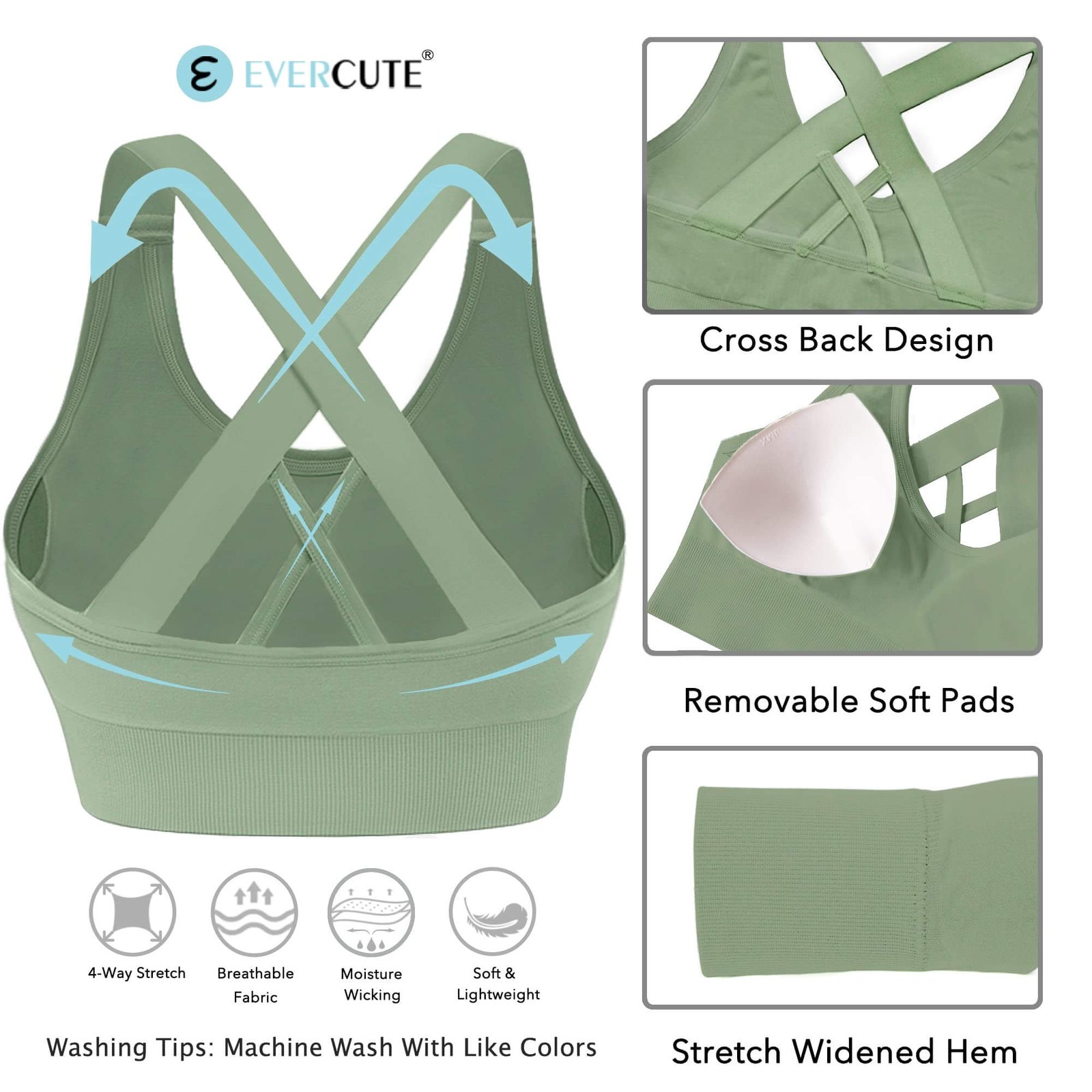 Women's Criss Cross Strappy Sports Bra - Padded Medium Support / Seamless Yoga Bra - Image 4