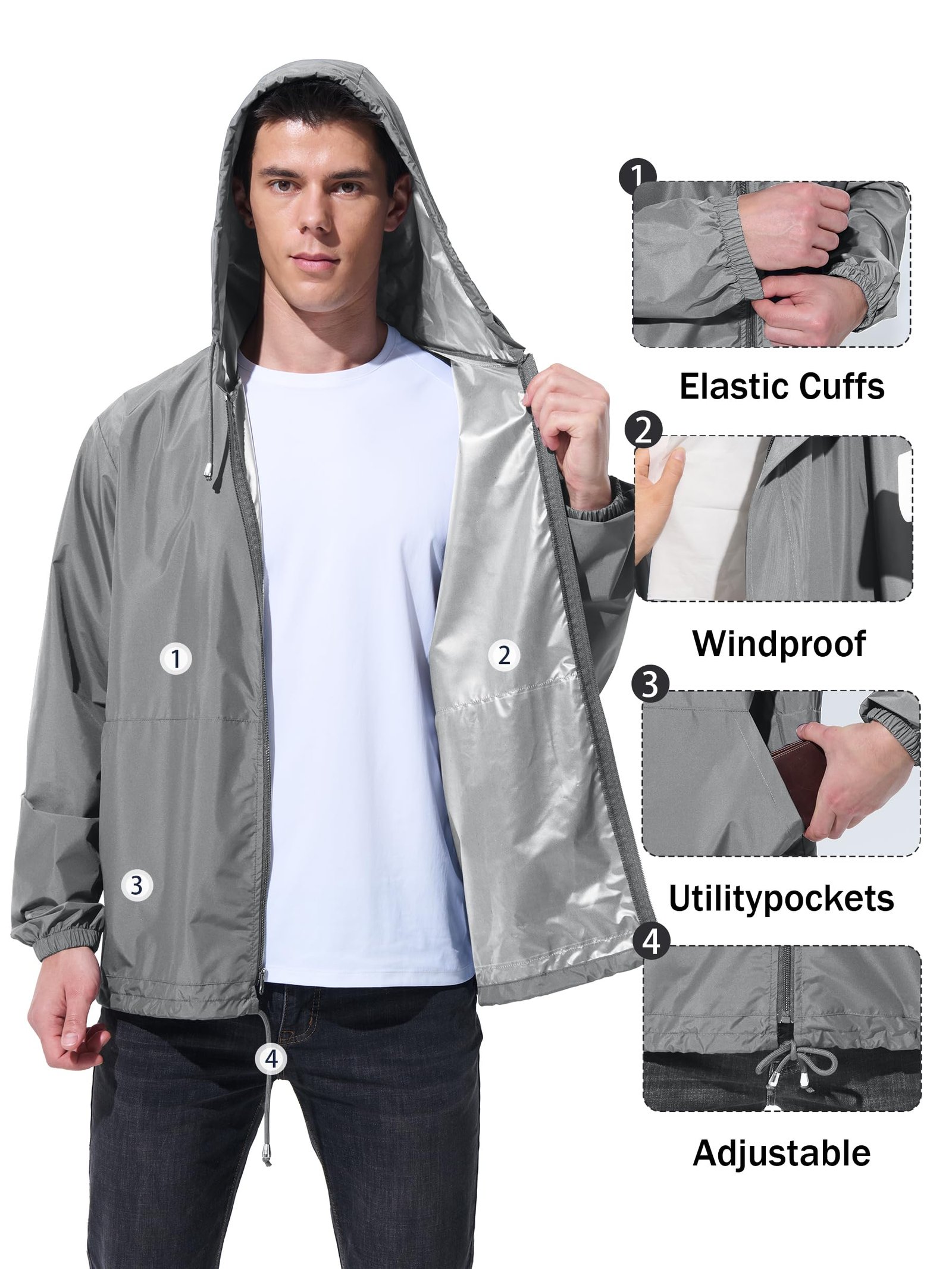Men's Waterproof Rain Jacket - Windproof / Utility Pockets / Adjustable Fit - Image 5