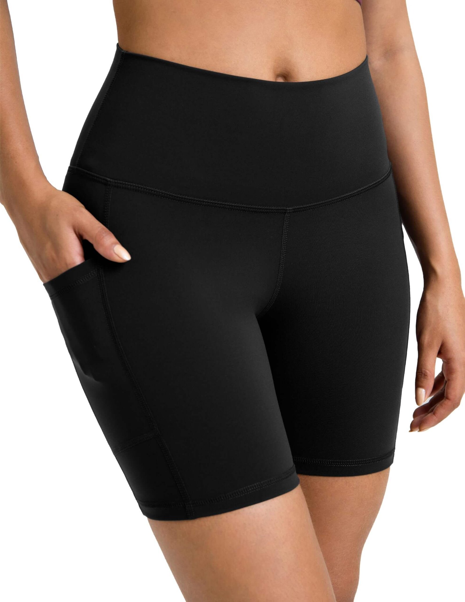 custom high rise yoga shorts 6 inch athletic shorts with pockets front view