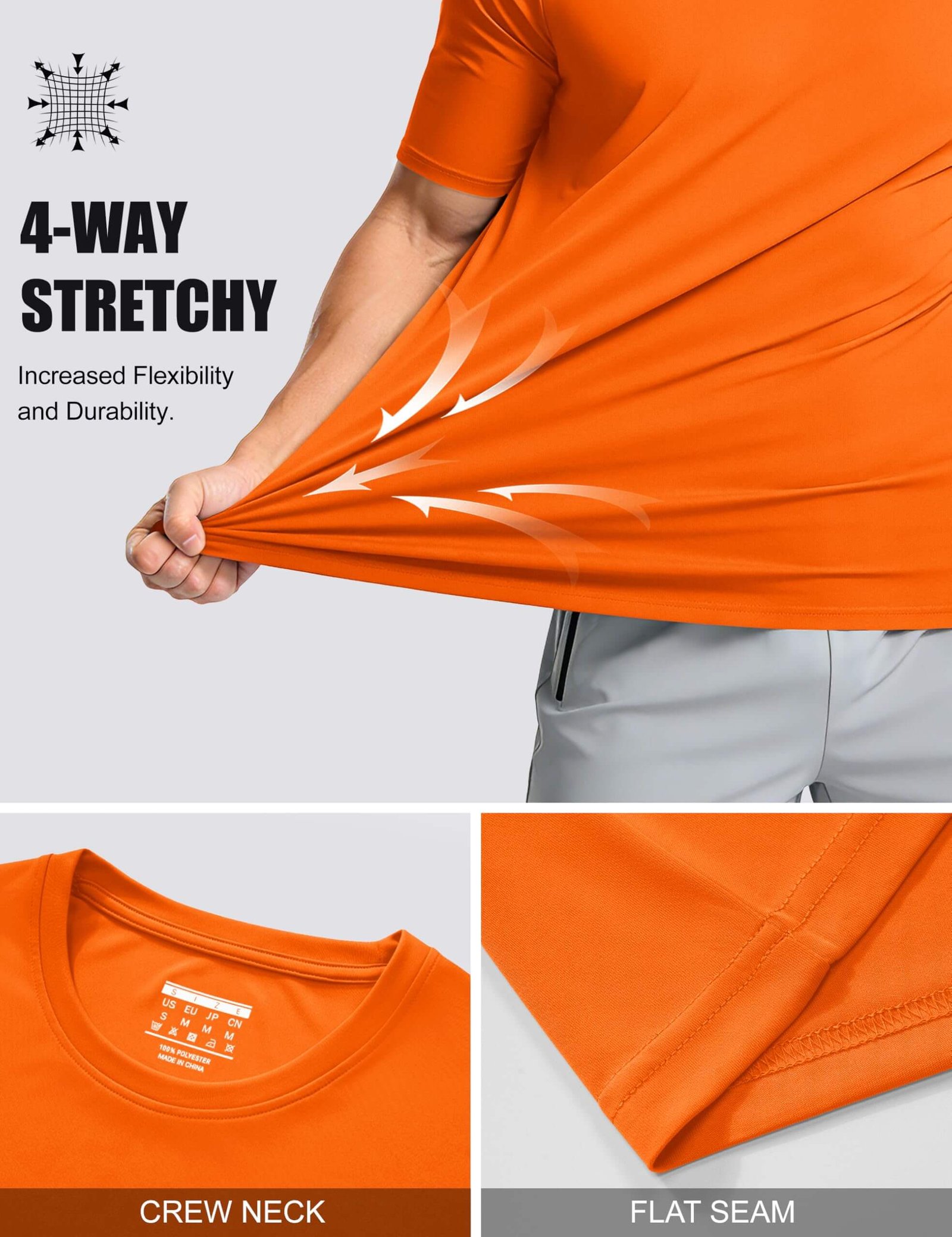 Men's UPF 50+ Quick Dry Performance T-Shirt - Orange / Sun Protection Running & Swim Tee - Image 5