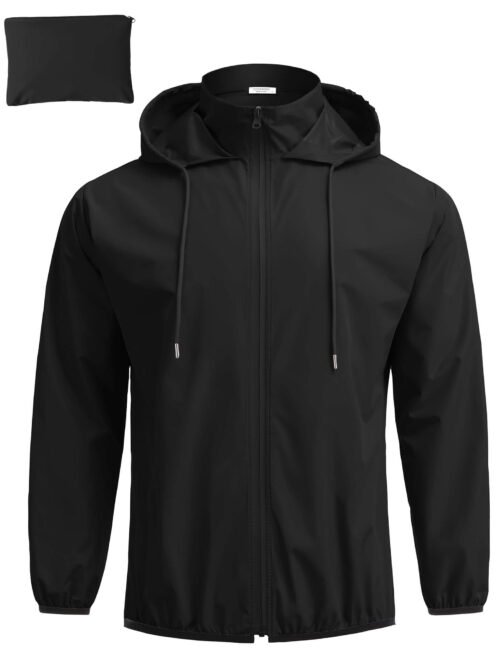 packable lightweight rain jacket front view
