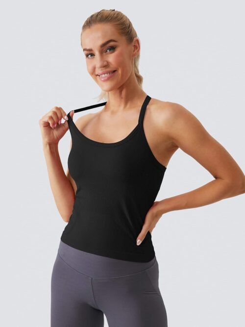 seamless tank top manufacturer Y-back racerback built-in bra