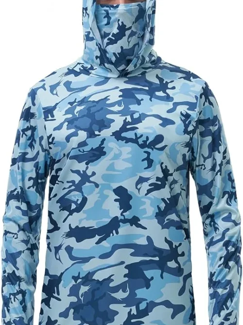 Custom Men UPF 50+ Fishing Sun Hoodie with Built-In Face Mask Gaiter Front View