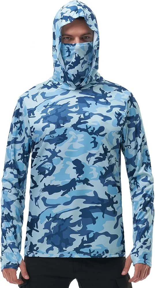 Custom Men UPF 50+ Fishing Sun Hoodie with Built-In Face Mask Gaiter Front View