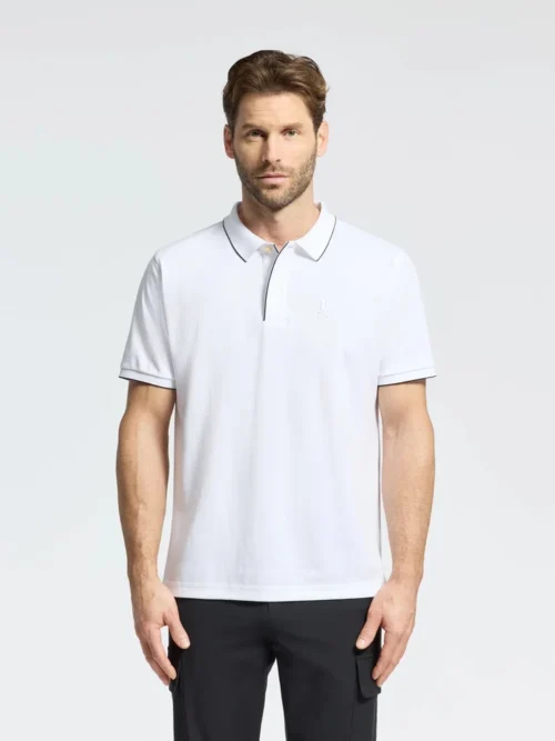 Custom Men Technical Performance Pique Golf Polo Shirt Front Flat Lay OEM