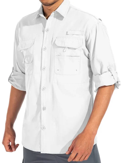 Custom Men Long Sleeve Technical Guide Fishing Shirt Button-Down Front View