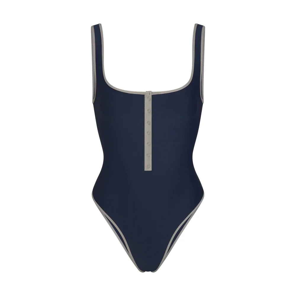Custom Women Classic Scoop Neck One Piece Swimsuit 85 15 Poly Spandex 190 GSM Front Flat Lay