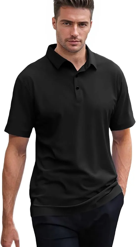 Men's Ultrasonic Welded Black Performance Polo (Zero-Chafe Seams & Laser Ventilation) Detail 1