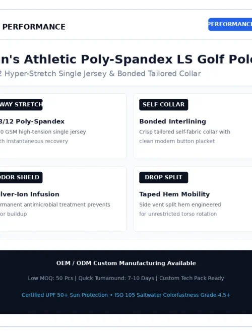 Amazon Men's athletic 88/12 poly-spandex 4-way stretch quick-dry long sleeve golf polo pure white background