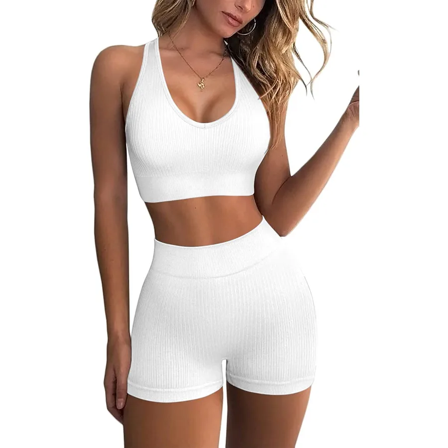 High-rise ribbed compressive waistband 5-inch biker shorts