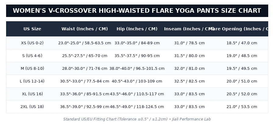 Women's V-Crossover High-Waisted Flare Yoga Pants – Naked-Feeling Bootcut OEM Accurate US EU Size Chart