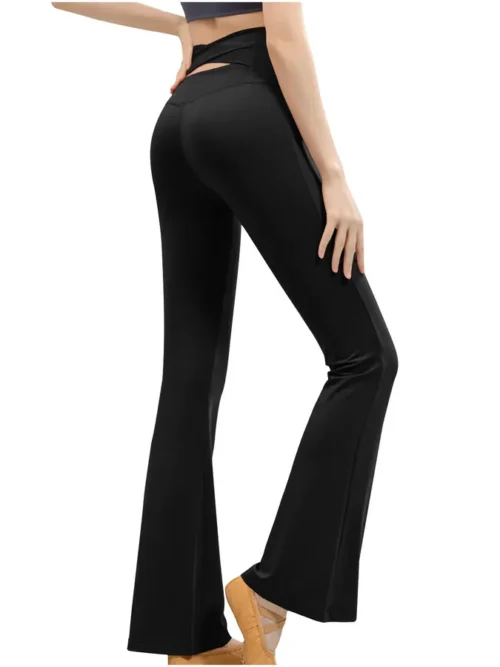 Amazon women's v-crossover high-waisted bootcut flare yoga pants flat lay on pure white background