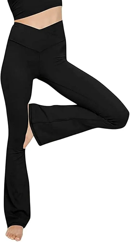 Women's V-Crossover High-Waisted Flare Yoga Pants – Naked-Feeling Bootcut OEM Construction Detail 1
